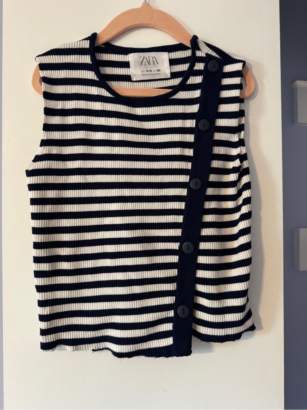 Zara Navy and White Ribbed Striped Tank